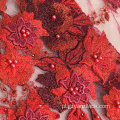 Czerwona tkanina haftowana koralikami Handwork